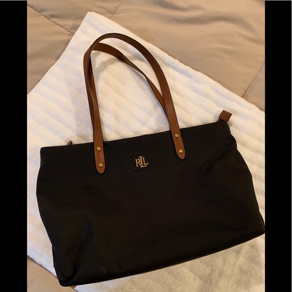 Ralph lauren black nylon tote bag with gold initials Clearance